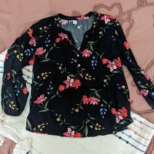 Old Navy Floral Half Button Up Long sleeve blouse